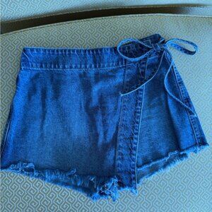 We The Free Blue Jean Shorts with Tie Detail